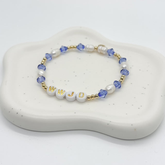 14k gold plated beads blue and white pearls handmade bracelet