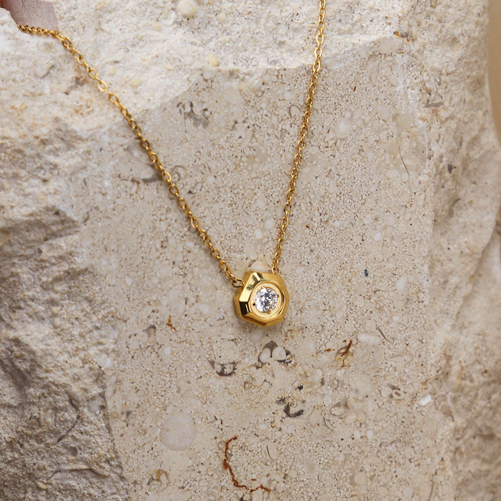 18k gold plated shiny zircon pendant necklace