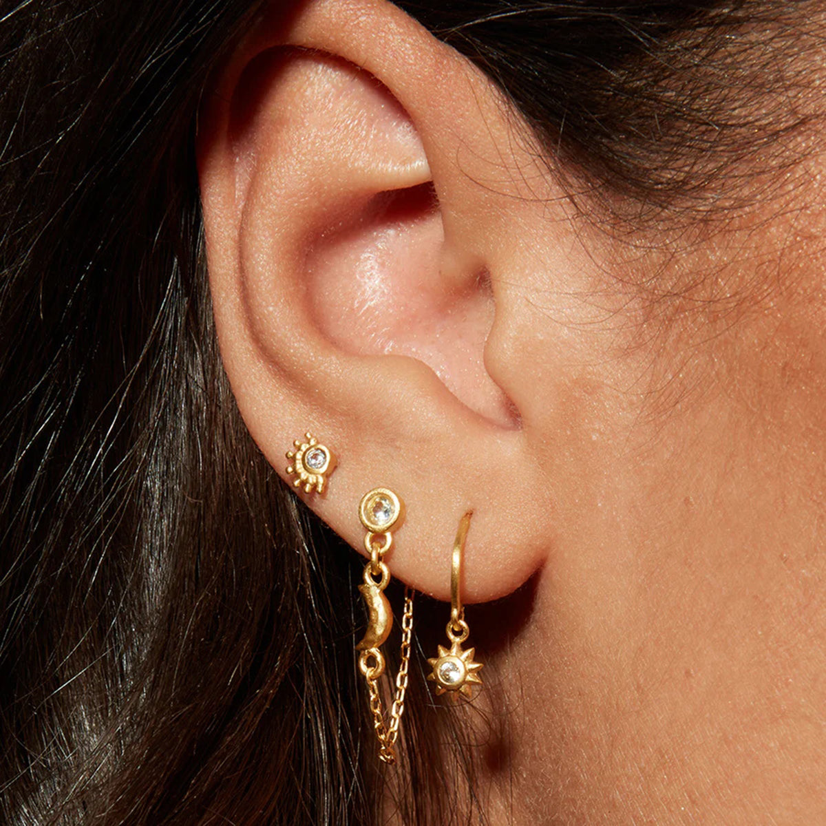 18k gold plated chain earrings moon and sun