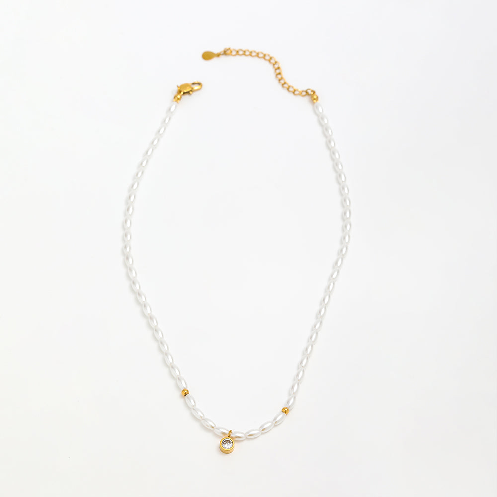 18k gold plated rice shape pearl necklace