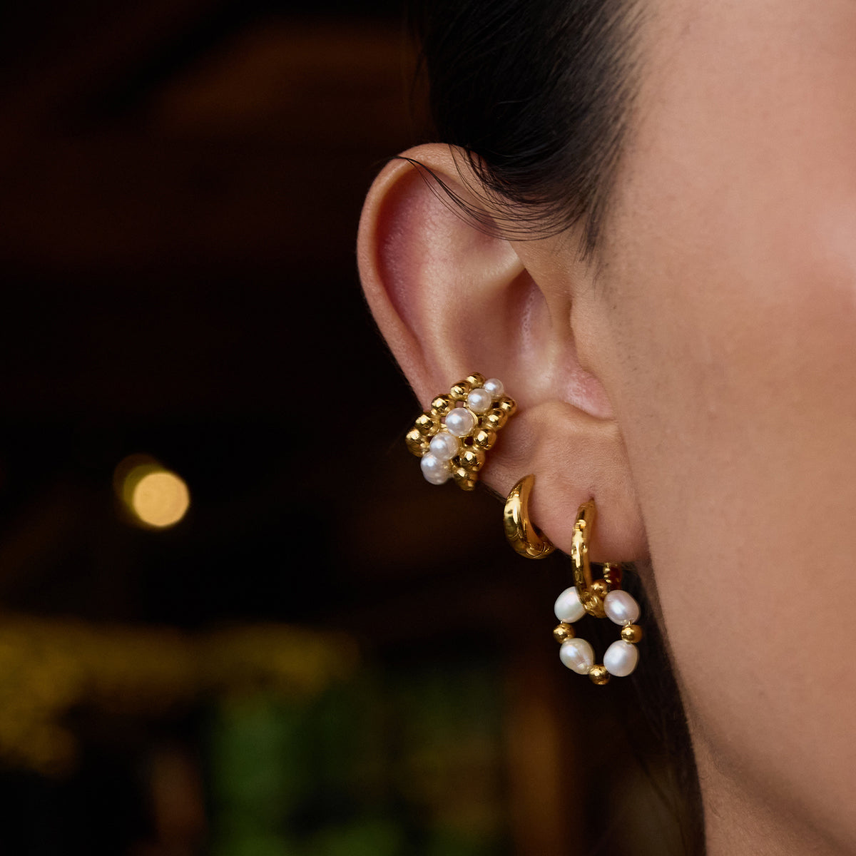 Gracie Pearl Hoop Earrings