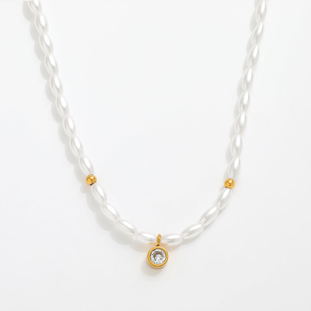 18k gold plated long rice shape pearl choker