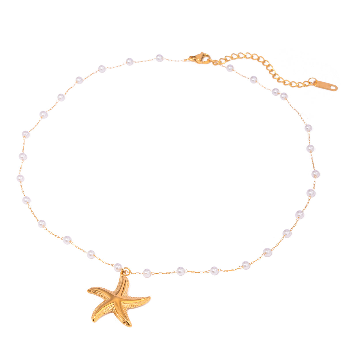 18k gold plated summer starfish pendant and pearls necklace