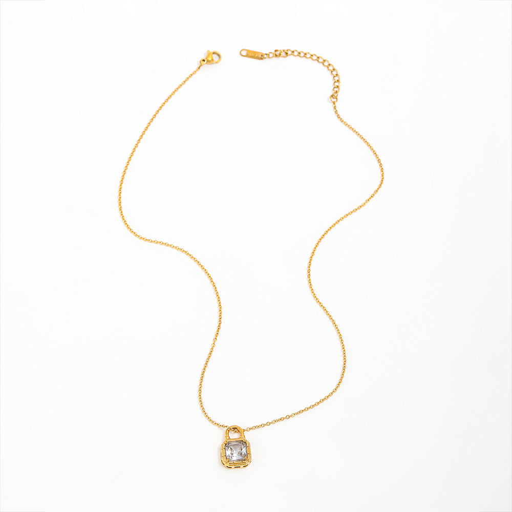 Square Lock in White Cz Necklace