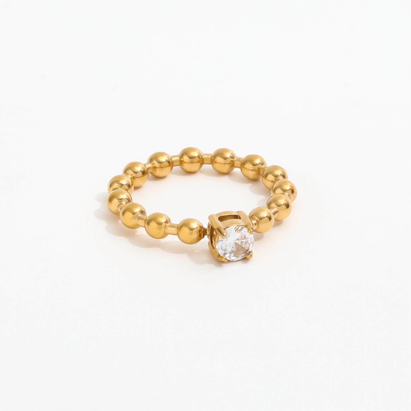 18k gold plated beaded ring with round zircon