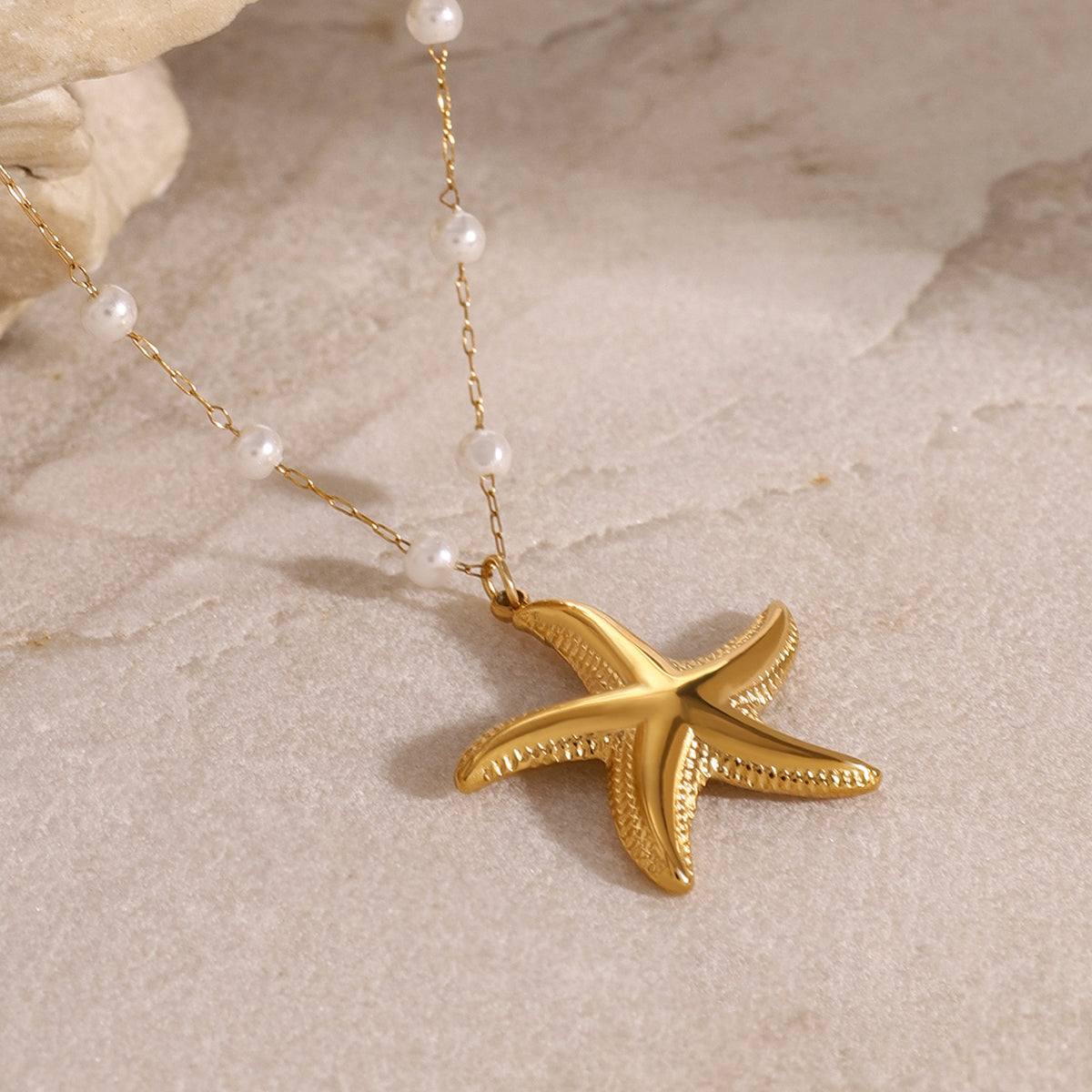 18k gold plated marine star pearls necklace