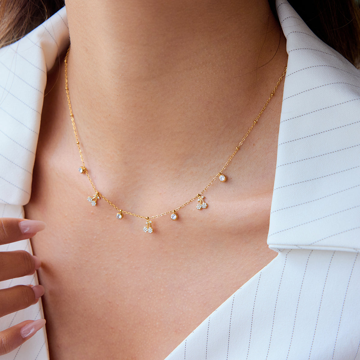 18k gold plated dainty cherry charm choker
