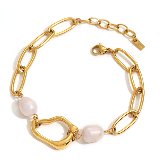 18k Gold plated chain bracelet with pearls