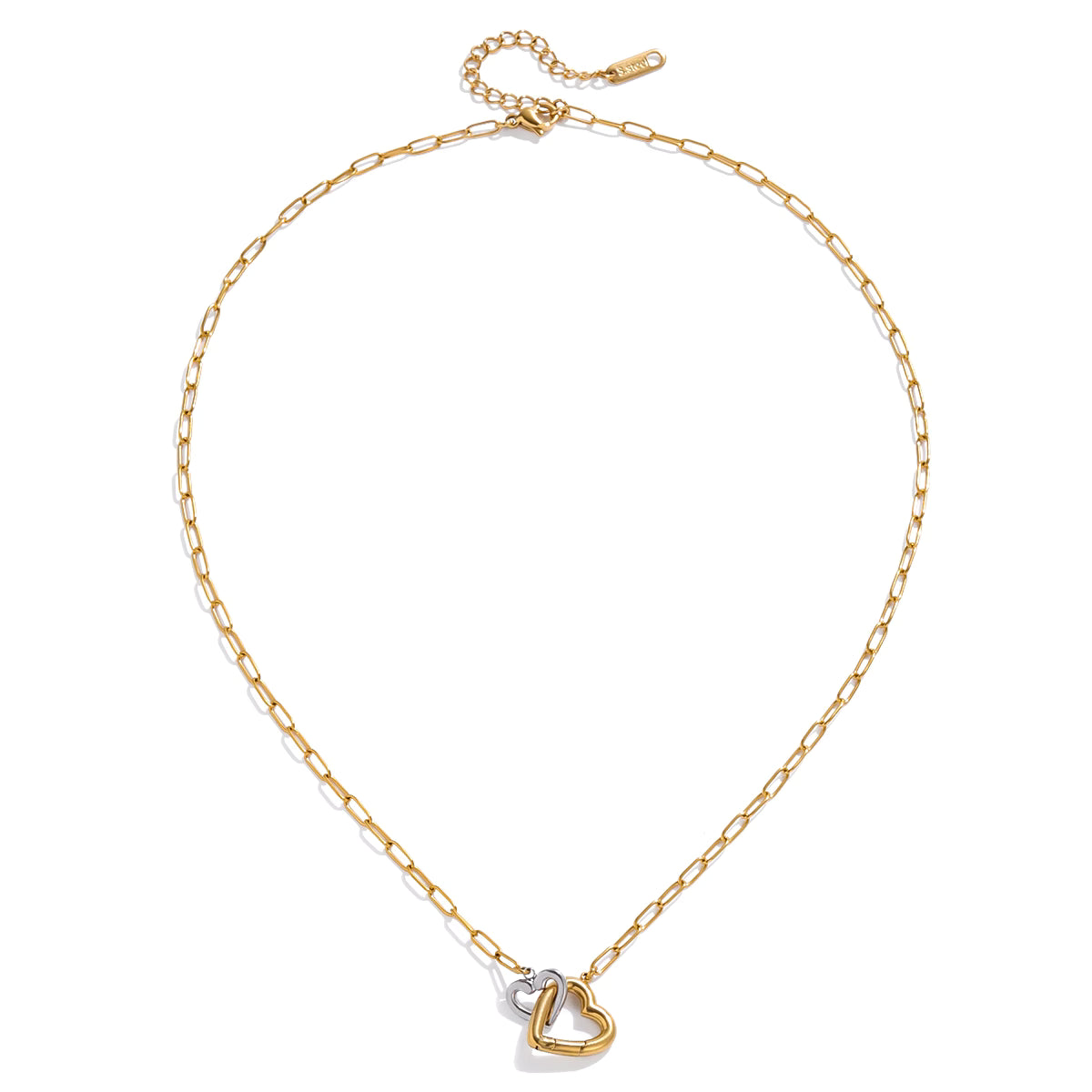 Gold chain necklace with a heart-shaped pendant on a white background