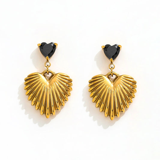 Heart Shape dangle earrings with black zircon