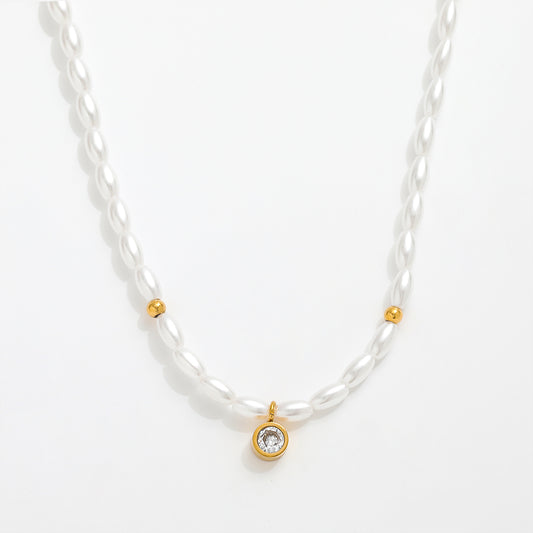 18k gold plated long rice shape pearl choker