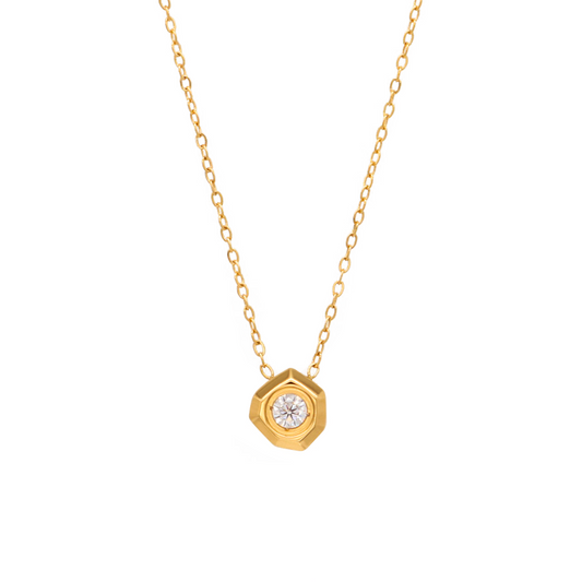 18k Gold plated necklace with a hexagonal pendant