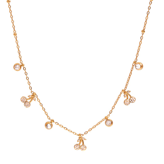 18k gold plated zircon cherry charm choker