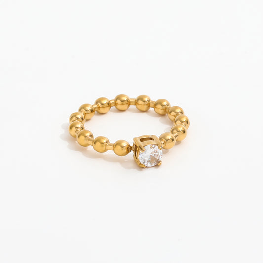 18k gold plated beaded ring with round zircon
