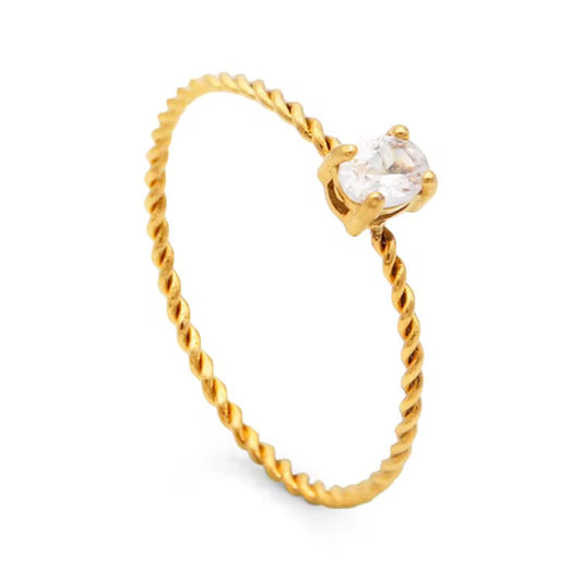 18k gold plated dainty ring rope band with moissanite zircon