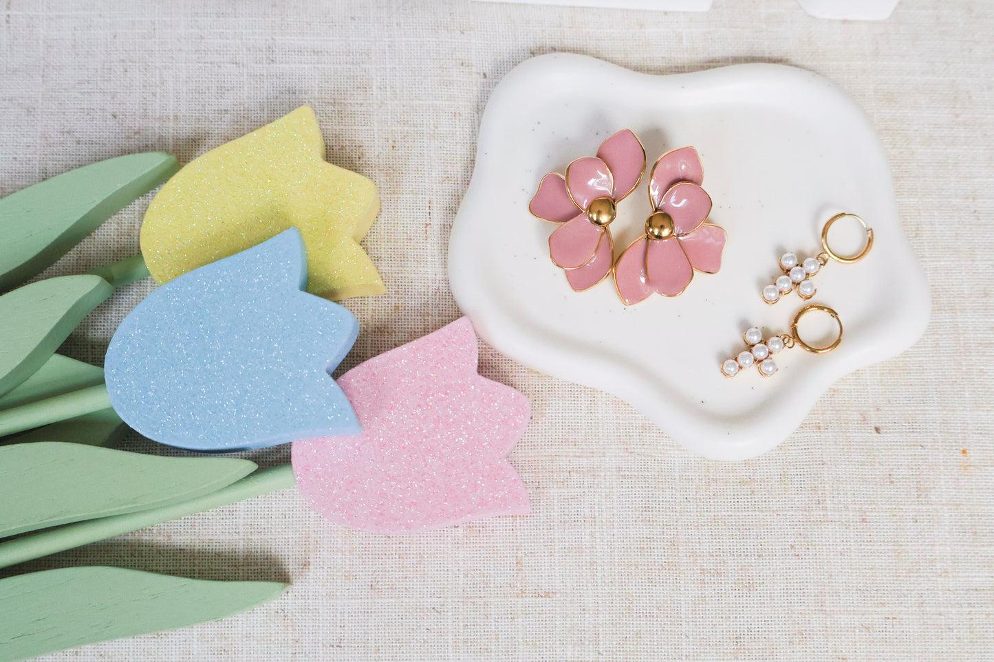 Pearl Cross Huggie Earrings