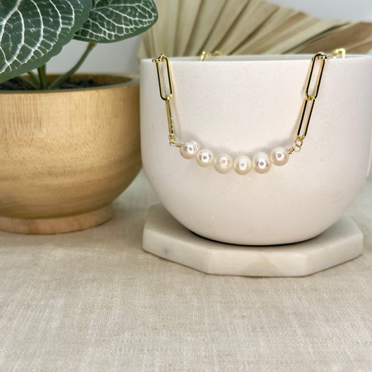 Pearl and Paper Clip Necklace