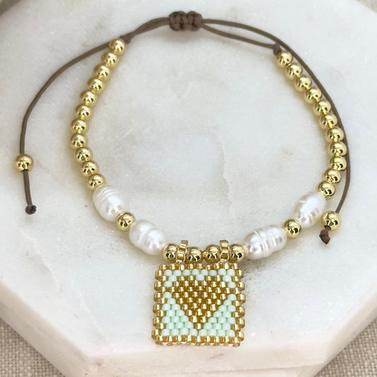 Heart Scapular Pearls Bracelet-Miyuki