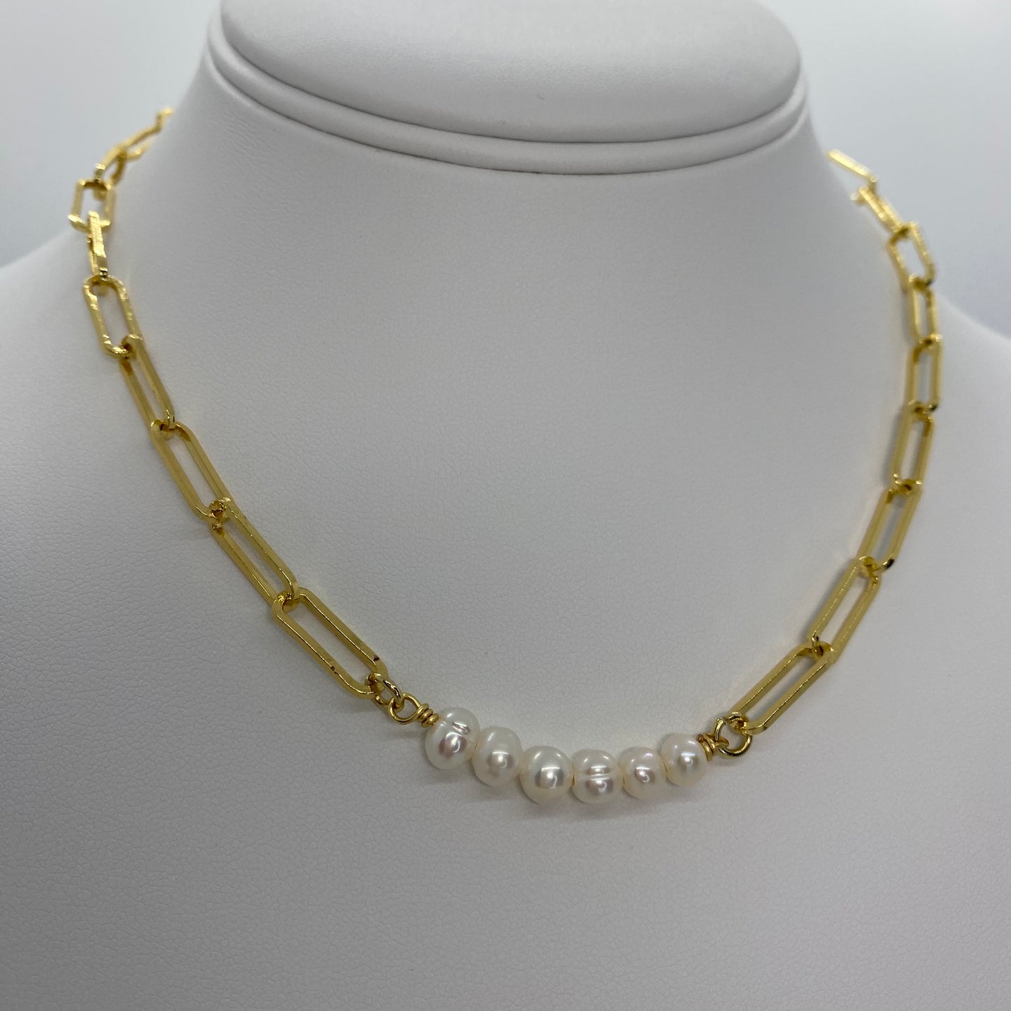 Pearl and Paper Clip Necklace