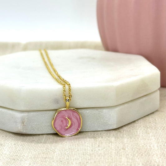Pink & Gold Moon Necklace