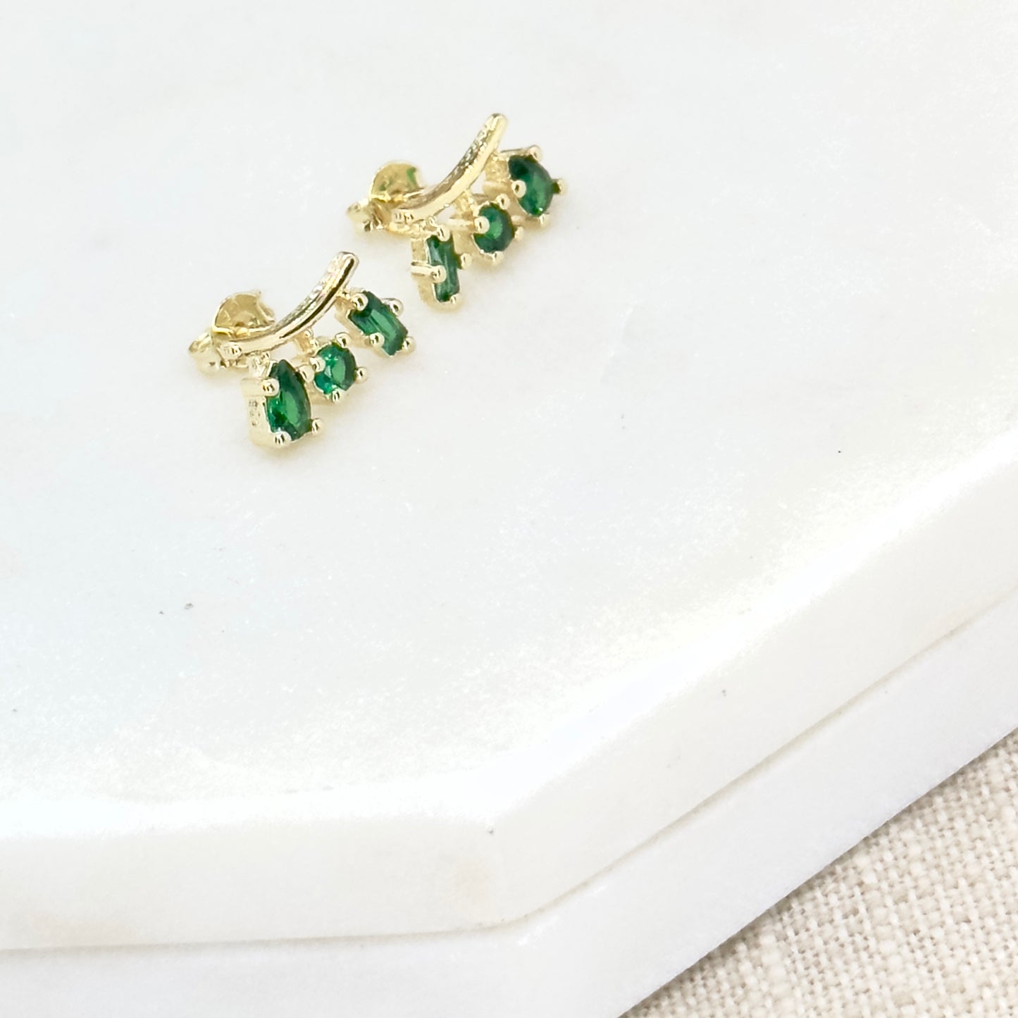 Emerald Cubic Zircon Stud Earrings